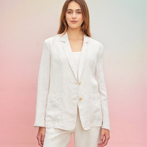 Velvet by Graham & Spencer Lenny Linen Blazer SZ L Cream Relaxed Fit Minimalist - Picture 12 of 12